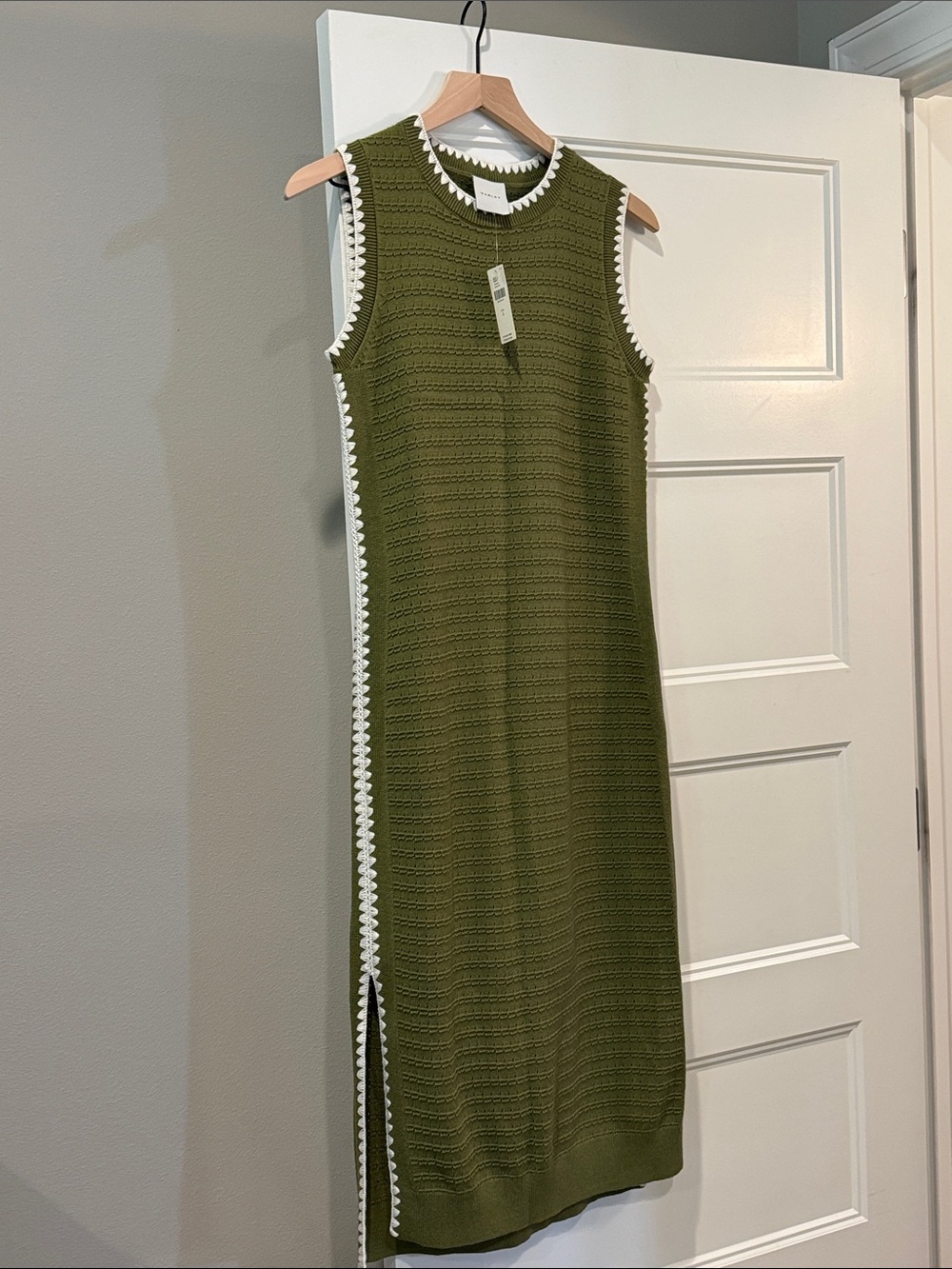 Varley Dwight Tank Knit Dress in Fresh Fern Green with White Trim - Picture 8 of 13